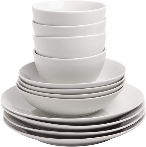 Gibson Home Back to Basics Dinnerware Sets, Round: Service for Four (12pcs), Classic Pearl