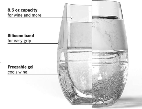 Host Cooling Cup, Set of 1 Plastic Double Wall Insulated Freezable Drink Chilling Marble Tumbler with Freezing Gel, Wine Glasses for Red and White Wine, 8.5 oz, Marble