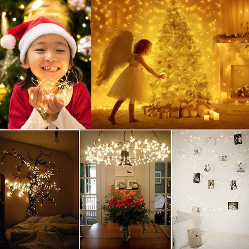 Decute 300 LED Fairy String Lights Warm White Christmas Lights Remote Control, 99ft Silver Wire Firefly Lights Starry Light for DIY Christmas Tree Costume Wedding Party Table Centerpiece Decor