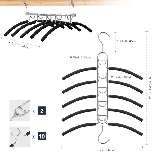 HuaQi Clothing Hangers Anti Slip Padded Hangers Closet Organizer Space Saving Magic Clothes Hangers Heavy Duty for Coat Suits Shirt Sweaters (2, Black)
