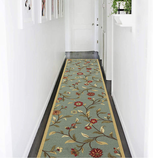 Ottomanson Ottohome Collection Contemporary Leaves Design Rubberback Runner Rug, 20" x 59", Seafoam