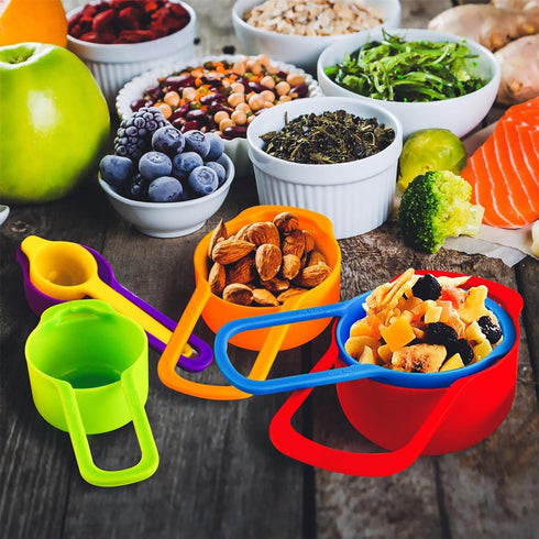 16-Pieces Plastic Mixing Bowls Set,WKTFOBM Nesting Plastic Mixing Bowl Set with Handles for Saving Space Storage,Colorful Serving Bowls and Measuring Cups Set for Kitchen Cooking & Baking