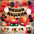 ADLKGG Red Black Birthday Party Supplies, Happy Birthday Banner with Balloons, Triangular Pennants, Hanging Swirls, Paper Fans, Circle Star Paper Garland for Mickey Mouse Pirate Theme Birthday