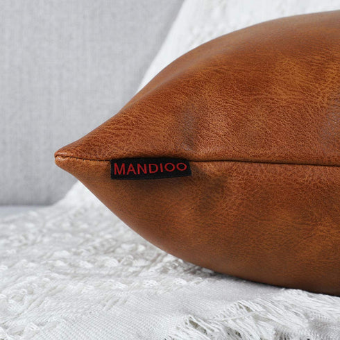 MANDIOO Set of 2 Faux Leather Decorative Throw Pillow Covers Modern Solid Outdoor Cushion Cases Luxury Pillowcases for Couch Sofa Bed 12x12 Inches Brown
