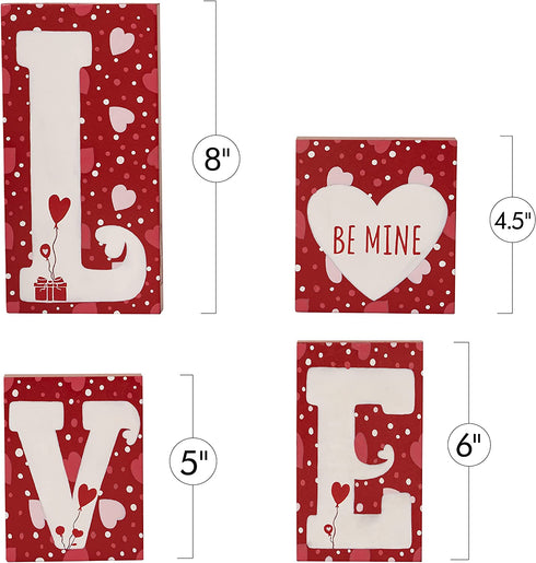 Ornativity Red Wooden Love Blocks - Valentine's Day Romantic Heart Wood Letters Block Decoration Sign with Hearts for Mantel Shelf Over Fireplace, Table Top, Home and Office