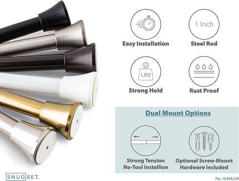 SnugSet | Ultra Strong Secure Hold Tension | No Rust | 43-72" | Adjustable | Gold Shower Curtain Rod