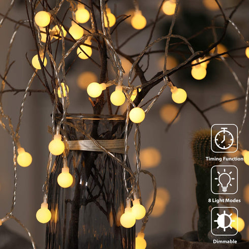 Battery Operated String Lights Outdoor - 2 Packs 200 LED 98 Ft Globe Fairy Light Bedroom Indoor with Remote Control Timer 8 Lighting Modes for Room Decor Car Camping Christmas Tree Girls Warm White