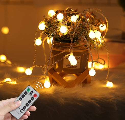 Battery Operated String Lights Outdoor - 2 Packs 200 LED 98 Ft Globe Fairy Light Bedroom Indoor with Remote Control Timer 8 Lighting Modes for Room Decor Car Camping Christmas Tree Girls Warm White