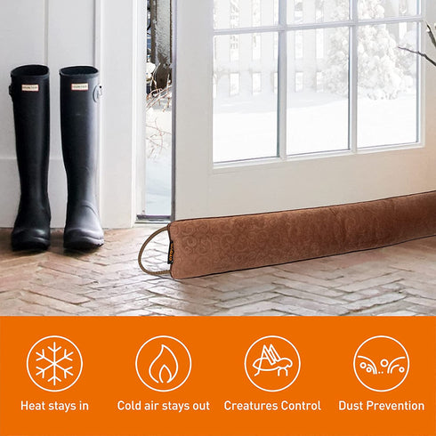 MAGZO Under Door Draft Stopper 32 Inch Length, Brown Weighted Door Draft Blocker for Door Bottom Noise Reducer Energy Saver