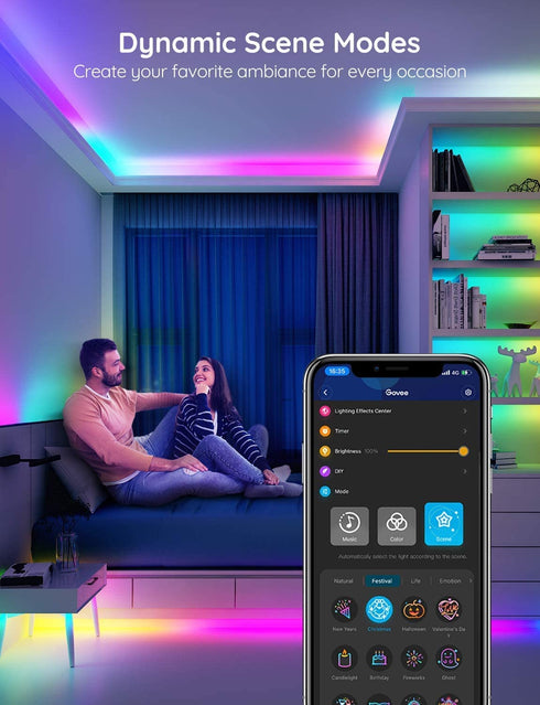 Govee 16.4ft RGBIC LED Strip Lights, Segmented Control, App Control via Bluetooth, Remote and Control Box, Enhanced Music Mode, Scene Modes for Parties, Room, Kitchen, Holiday