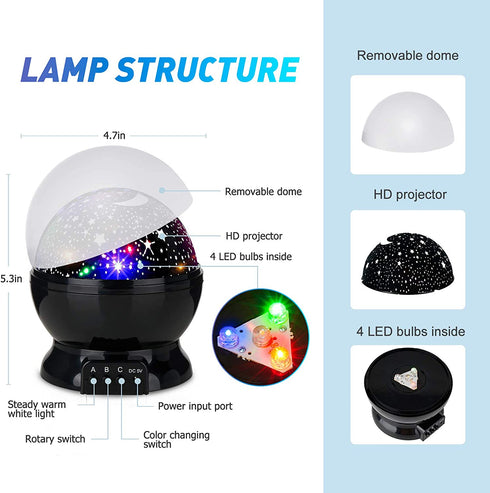 Baby Night Lights, Moon Star Projector 360 Degree Rotation - 4 LED Bulbs 8 Color Changing Light, Romantic Night Lighting Lamp, Unique Gifts for Birthday Nursery Women Children Kids Baby