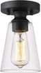 Cone Flush Mount Ceiling Light, HANASS 1-Light Black Ceiling Light Fixture, Farmhouse Light Fixture with Clear Glass Shade for Bedroom Hallway Dining Room Bathroom Corridor, MX99987-1