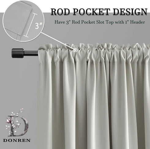 DONREN 90 Inch Length Blackout Curtain Panels for Living Room - Thermal Insulated Solid Rod Pocket Curtains for Dining Room(2 Panels,Light Grey)