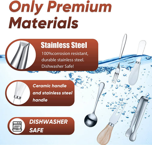 20 Pcs Spreader Knife Set Cheese Butter Spreader Knife Cheese Slicer Knife Stainless Steel Blade with Porcelain and Wooden Handles Mini Serving Tongs Spoons and Forks for Christmas (Bright Style)