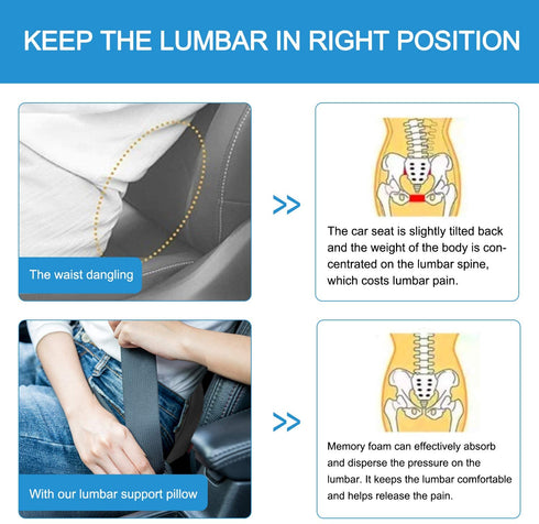 Lumbar Support Pillow for Car Seat Multi-Use Memory Foam Lower Back Cushion with Ergonomic Streamline, Upgraded for Waist & Hip Pain Relief, Perfect for Office Chair,Car Driver, Recliner,Black