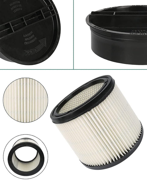 D-TEND 90350 Filter Cartridge with Cap Fits Shop-Vac 5 Gallon and Up Wet & Dry Vacs, Compatible with Part 90304 (2+1)