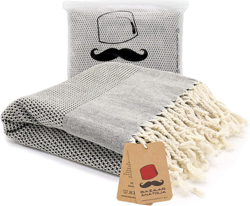 Bazaar Anatolia Acacia Turkish Towels 100% Cotton Beach Towels Oversized 77x38 Bath Towel Boho Farmhouse Decor Sheets Travel Camping Sauna Gym Pool Quick Dry Towels (Black)
