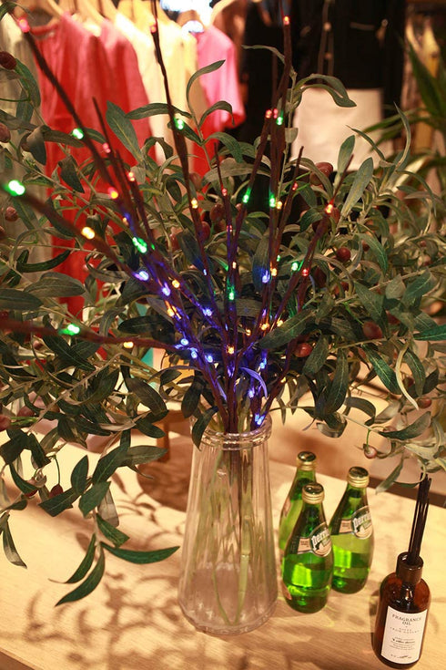 HLDIFENGGS LED Branch Lights Light up Branches Brown Branches Willow Branches Christmas vase Decoration Lights Pussy Willow Branches USB Plug-in with Plug 3 pcs 60 LED Bulbs (Multicolor)
