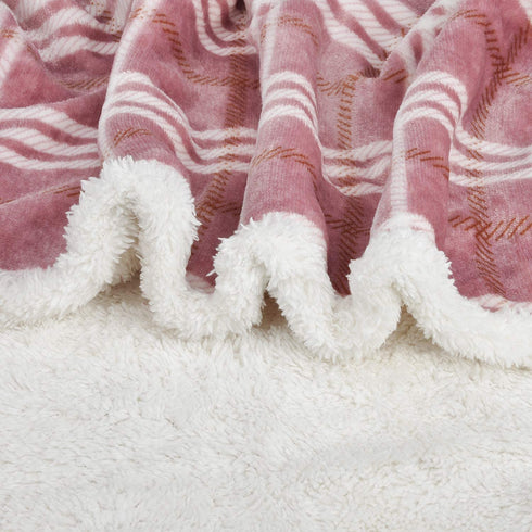 Plaid Sherpa Throw Blanket, Plush Flannel Holiday Throws for Couch Sofa Cabin Decro, Super Soft Reversible TV Blanket, Comfy Caring Gift 50"x60", Buffalo Pink