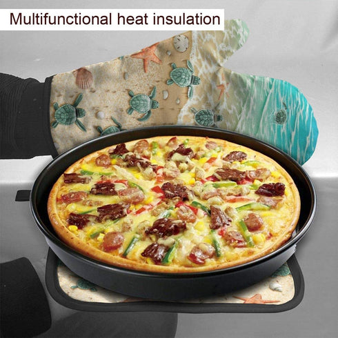Turtles On The Beach Oven Mitts and Pot Holders Sets,Heat Resistant Non-Slip Cooking Gloves with Cotton Lining for Kitchen Baking Grilling BBQ