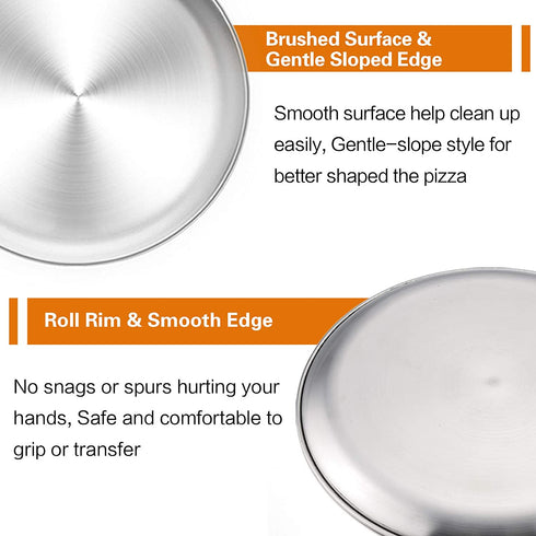 TeamFar Pizza Pan, 10? & 12? & 13.4?, 3 Pcs Pizza Pan Set Stainless Steel Pizza Pan Round Pizza Oven Pans Tray for Baking Serving, Healthy & Rust Free, Heavy Duty & Dishwasher Safe