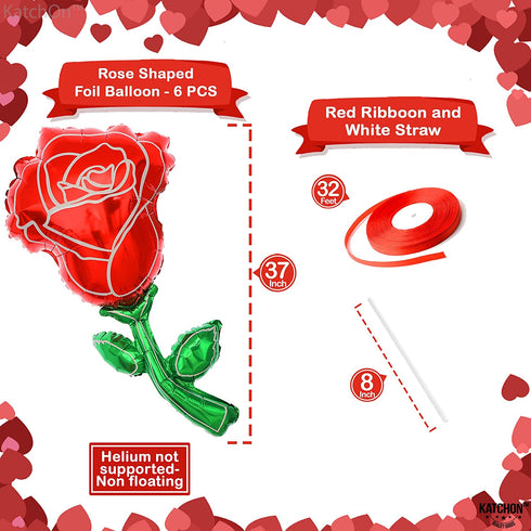 Big Rose Flower Balloon, 37 Inch - Pack of 6 | Valentines Day Balloons for Valentines Day Decor | Rose Balloons, Romantic Decorations Special Night | Flower Shape Balloon, Valentines Day Decoration