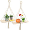 Easever Macrame Hanging Shelf, 2 Pack Wood Shelves Plant Hangers for Wall Window, Boho Shelves Wall Hanging Decor for Living Room Bedroom Bathroom Farmhouse