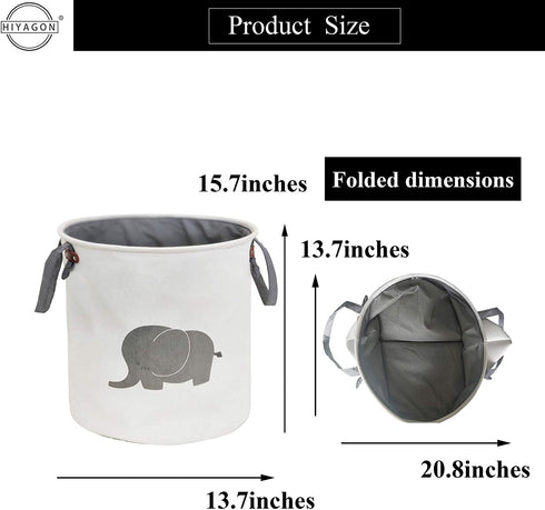 HIYAGON Storage Baskets,Cotton foldable round Home organizer Bin for Baby Nursery,Toys,Laundry,Baby clothing,Gift Baskets(Elephant)