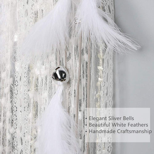 Alynsehom Extra Large Dream Catcher Kids Wall Hanging Decoration Handmade White Feather Boho Big Dreamcatchers with Bells Wedding Dream Catchers Bedroom Craft Ornament Gift (Dia 12", Length 41")