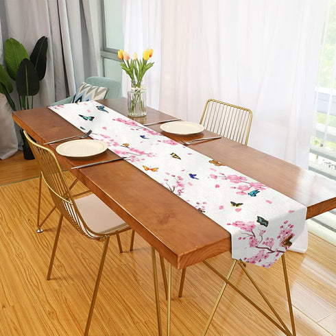 Japanese Sakura Cherry Blossom Table Runner 13x70 Inch Pink Floral Butterfly Table Runners Dresser Scarves for Kitchen Coffee Table Dresser Holiday Party Wedding Farmhouse Table Decor