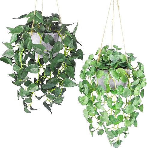 Cocoboo 2 Pack Artificial Hanging Plants Decor,Fake Hanging Plants with Potted Greenery Vine for Wall Indoor Outdoor Decoration