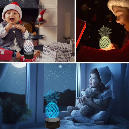 Lampeez Pineapple 3D Night Light with Remote Control, 16 Colors Chaning 4 Flashing Mode, Birthday Xmas Valentine's Day Gift Idea for Boys Girls