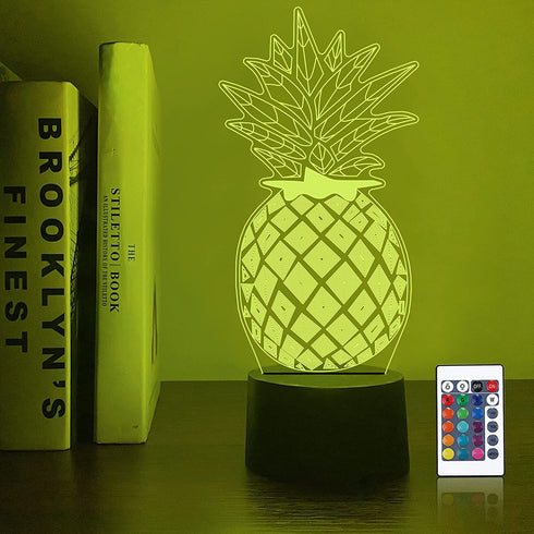 Lampeez Pineapple 3D Night Light with Remote Control, 16 Colors Chaning 4 Flashing Mode, Birthday Xmas Valentine's Day Gift Idea for Boys Girls