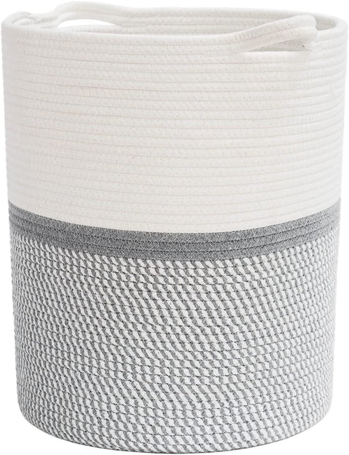 INDRESSME Large Cotton Rope Basket 14.2'' x 13.4'' x 16.2'' Baby Laundry Toy Basket Storage Kids Tall Woven Basket Blanket Nursery Hamper Bin