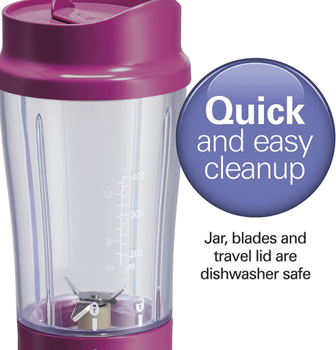 Hamilton Beach Shakes and Smoothies with BPA-Free Personal Blender, 14 oz, Raspberry