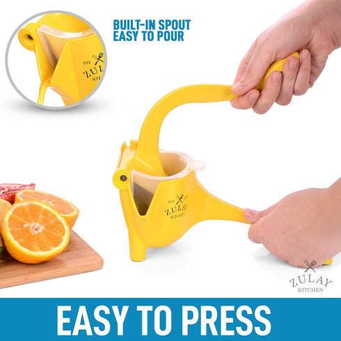 Zulay Fruit Manual Juicer- Heavy Duty Juice Press Squeezer with Detachable Lever & Removable Strainer - Fruit Press & Hand Juicer For Pomegranates, Lemons, Oranges, and More (Yellow)