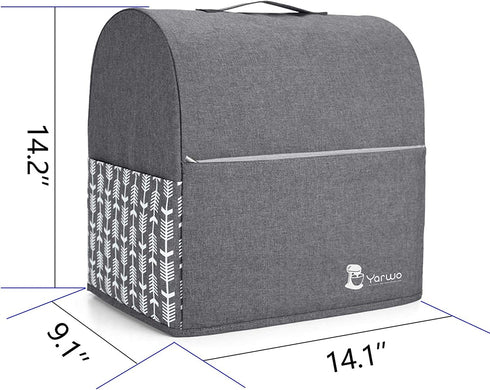 Yarwo Stand Mixer Cover Compatible with 4.5 qt and All 5 qt KitchenAid Mixer, Protective Dust Cover with Top Handle and Pockets for Accessories, Gray with Arrow