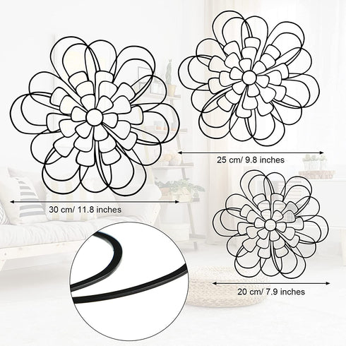 3 Pieces Metal Wall Art Metal Flower Wall Sculpture Metal Flower Wall Art for Home Bedroom Living Room Bathroom Kitchen Office Garden Hotel Wall Decoration, 3 Sizes (Black)