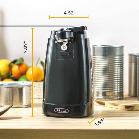 BELLA Electric Can Opener, Automatic Can Opener, Knife Sharpener and Bottle Opener, Easy Safe Removable Cutting Lever, Cord Storage, Easy Clean-Up, Black