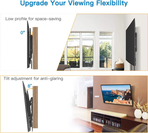 Tilt TV Wall Mount Bracket for Most 26-55 Inch LED LCD OLED Plasma Flat Curved Screen TVs with Max VESA 400x400mm, Low Profile and 8 Degrees Tilting, Supports up to 99lbs by Pipishell