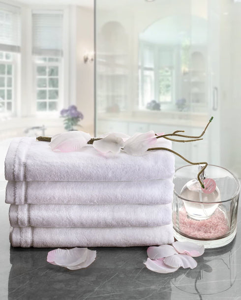 Creative Scents Cotton Velour Fingertip Towel, 4 Piece Set, 11 by 18-Inch, White
