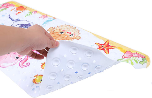 Bathsafe Mermaid Princess Extra Long Bathtub Mat Non-Slip Suction Cups Shower Mat Durable Bath Mat for Kids Toddler Baby with Drain Holes Suction Cups,40X16Inch