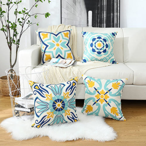 Cirzone Outdoor Throw Pillow Covers Waterproof Pillow Covers Decorations Throw Pillow Covers Decorative Throw Pillow Covers Boho Pillow Covers 18x18 Set of 4 for Patio, Garden, Balcony