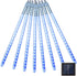 Vmanoo LED Outdoor Lights 8 Tube Meteor Shower Rain Lights Solar Powered Icicle Raindrop Snow Falling Lights Cascading Lighting for Garden Outdoor Patio Holiday Party Halloween Decoration (Blue)