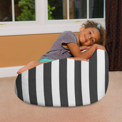 Posh Creations Bean Bag Chair for Kids, Teens, and Adults Includes Removable and Machine Washable Cover, 27in - Medium, Canvas Stripes Gray and White