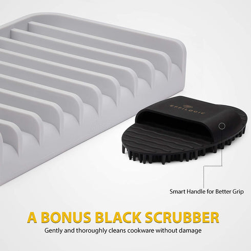 EFFILOGIC Silicone Sponge Holder Tray - Self Draining Kitchen Soap Tray Unique Kitchen Sink Organizer for Dishwashing Accessories Faucet Splash Catcher for Sink - Large 9.8" x 5.8" Black