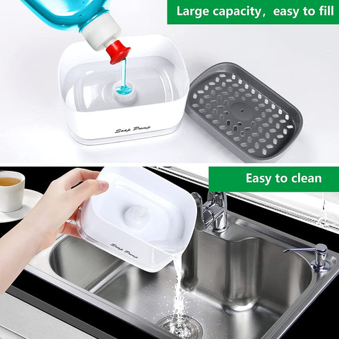 19 Pack Kitchen Clean Sponges for Dish,1 Pack Dish Soap Dispenser for Kitchen, Soap Dispenser and Sponge Holder 2 in1, Countertop Soap Pump Dispenser Caddy