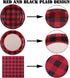 Aneco 98 Pieces Red and Black Plaid Party Supplies Party Tableware Paper Plates and Napkins for 24 Guests