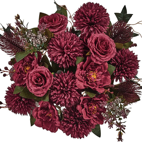 24 Heads Premium Artificial Flowers, Burgundy Silk Flower Peony Bouquets, Fake Flowers Roses Bulk Decoration, Faux Floral Arrangements for Wedding Home Decor by LA.PONEE