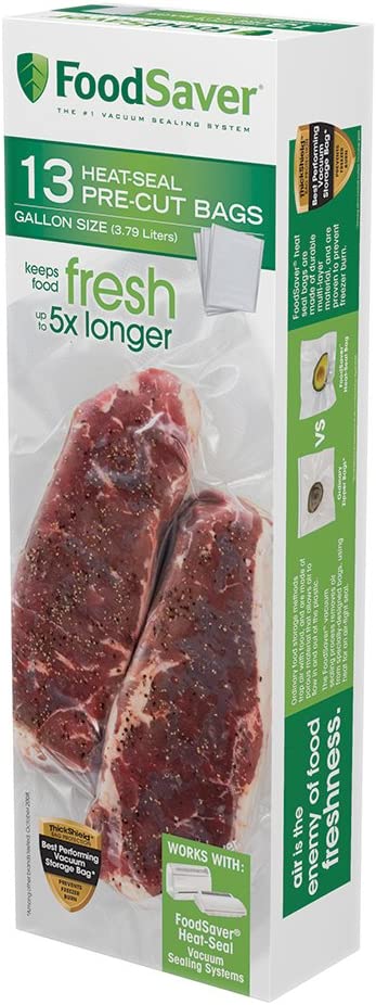 FoodSaver 1-Gallon Precut Vacuum Seal Bags with BPA-Free Multilayer Construction for Food Preservation & Sous Vide, 13 Count - FSFSBF0316-000,Clear